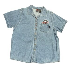 Disney Light Blue Short Sleeve Womens Size 18/20 Denim Shirt Mickey & Minnie
